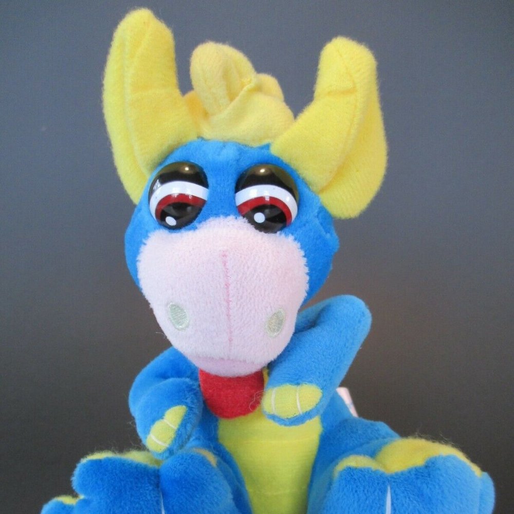 Toy Network BLUE Yellow DRAGON Stuffed Plush Animal BEAN Bag Toy Doll 6.5" Tall‎